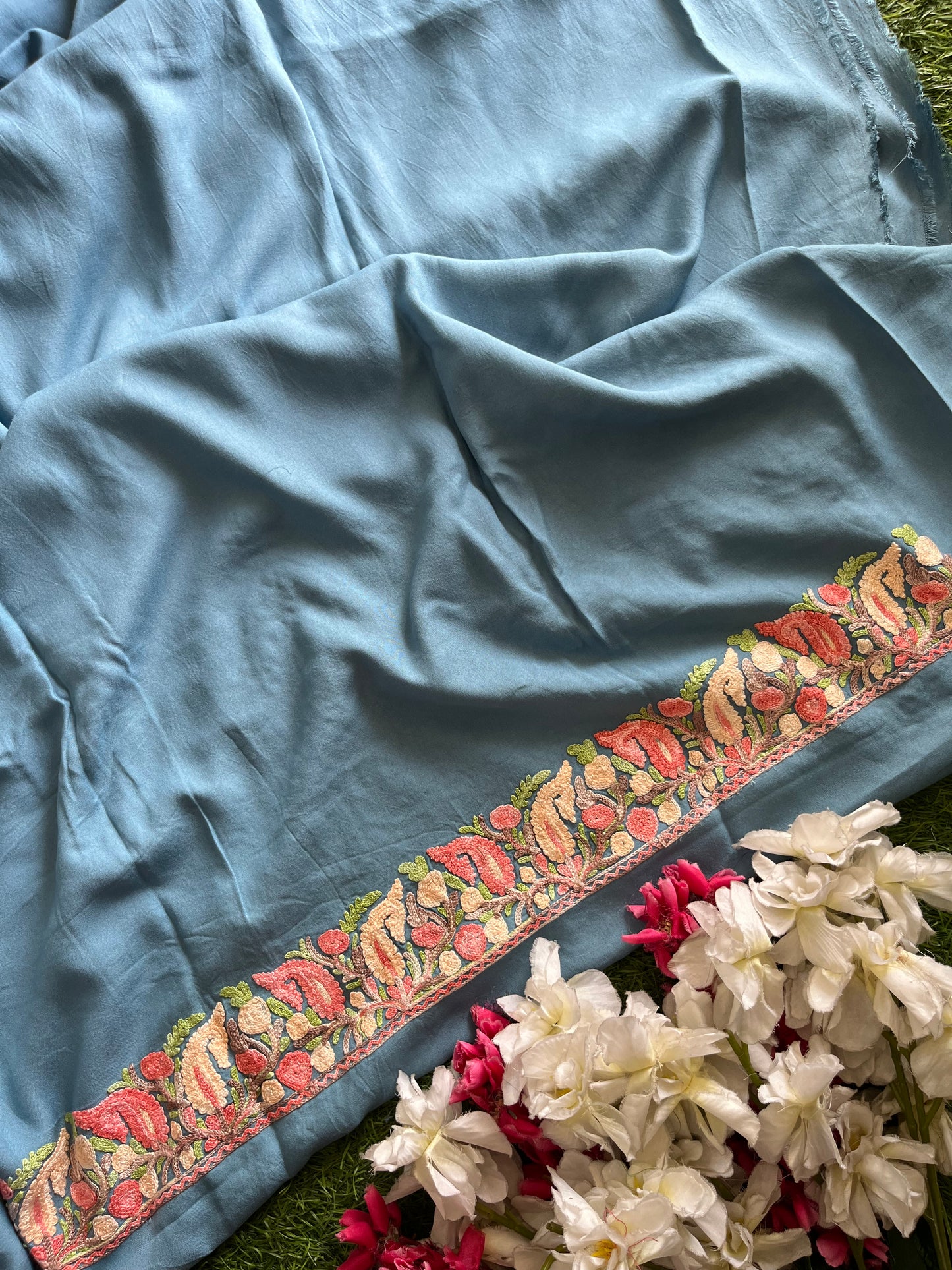 English Grey Rayon Cotton Kashmiri 3pc set