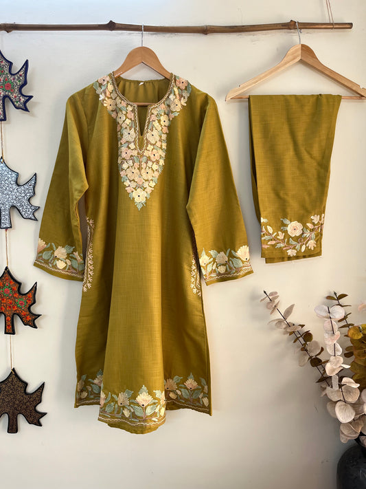 Henna Green Cotton Stitched Co-ord Set (XL)