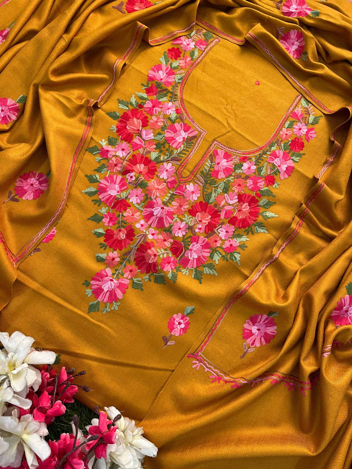 Mustard Woollen Aari Embroidered 3pc suit