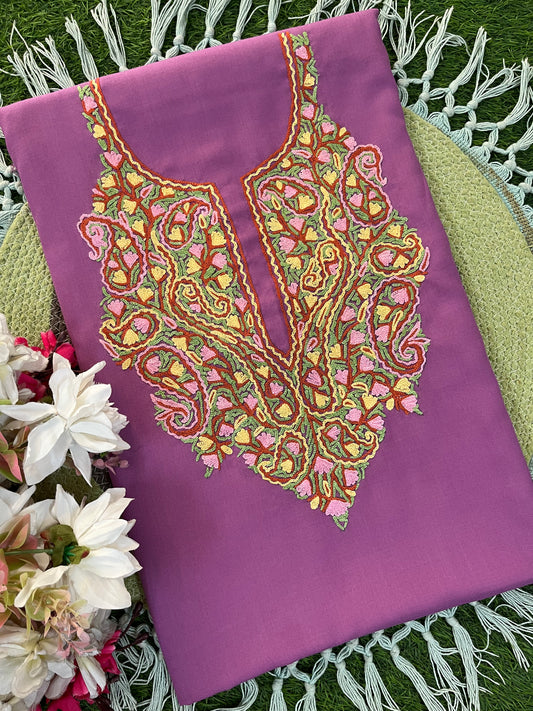 Soft Purple Cotton Two Piece Suit (Hand Embroidered)