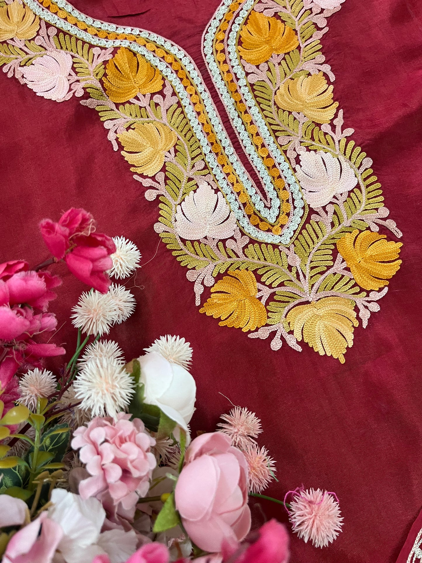 Maroon Opada Silk Kashmiri Suit