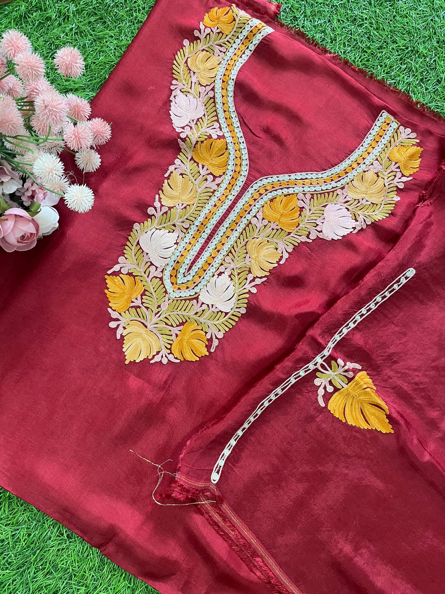 Maroon Opada Silk Kashmiri Suit