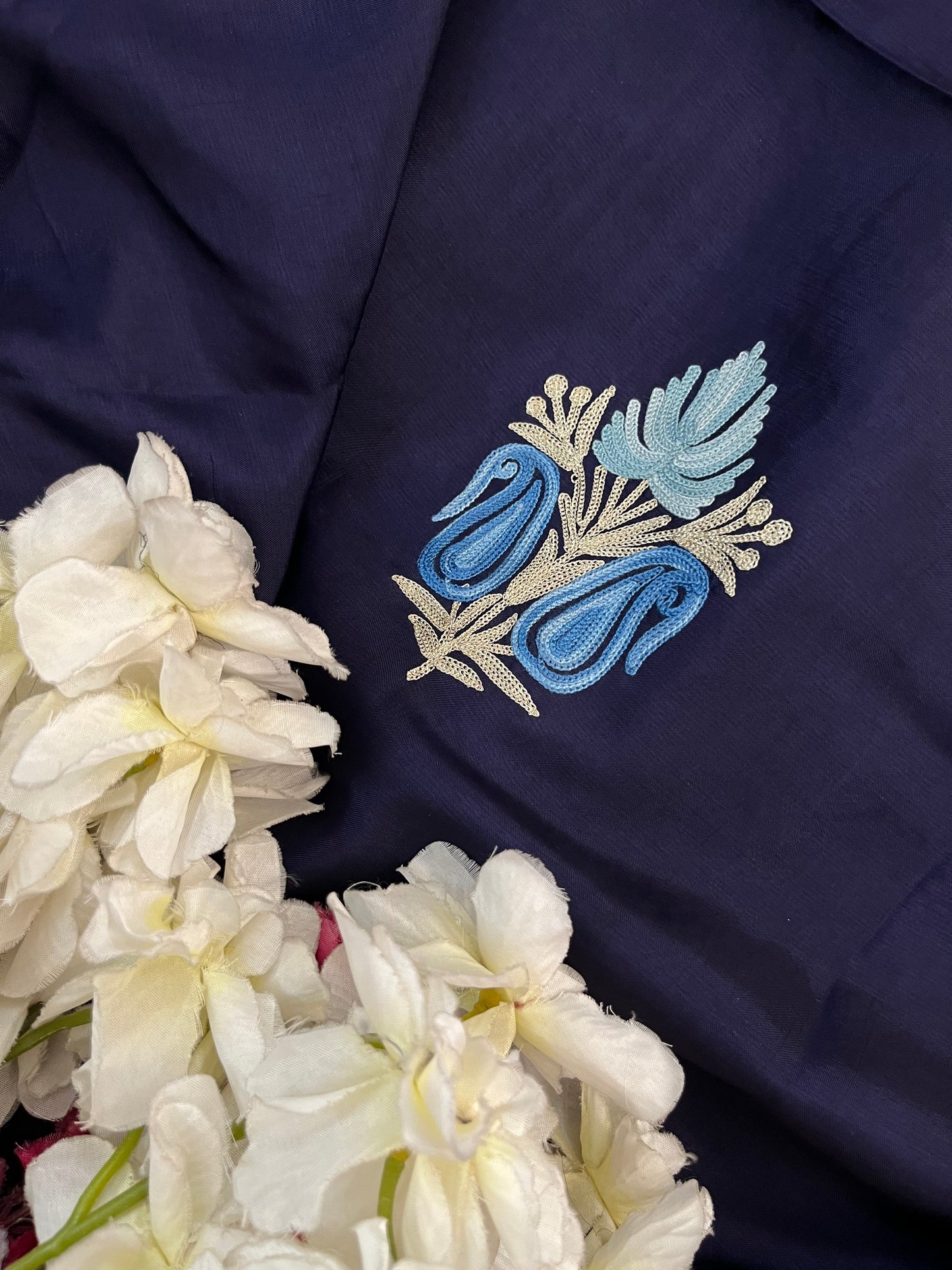Sanam’ Navy Blue Silk Aari Embroidered Suit material