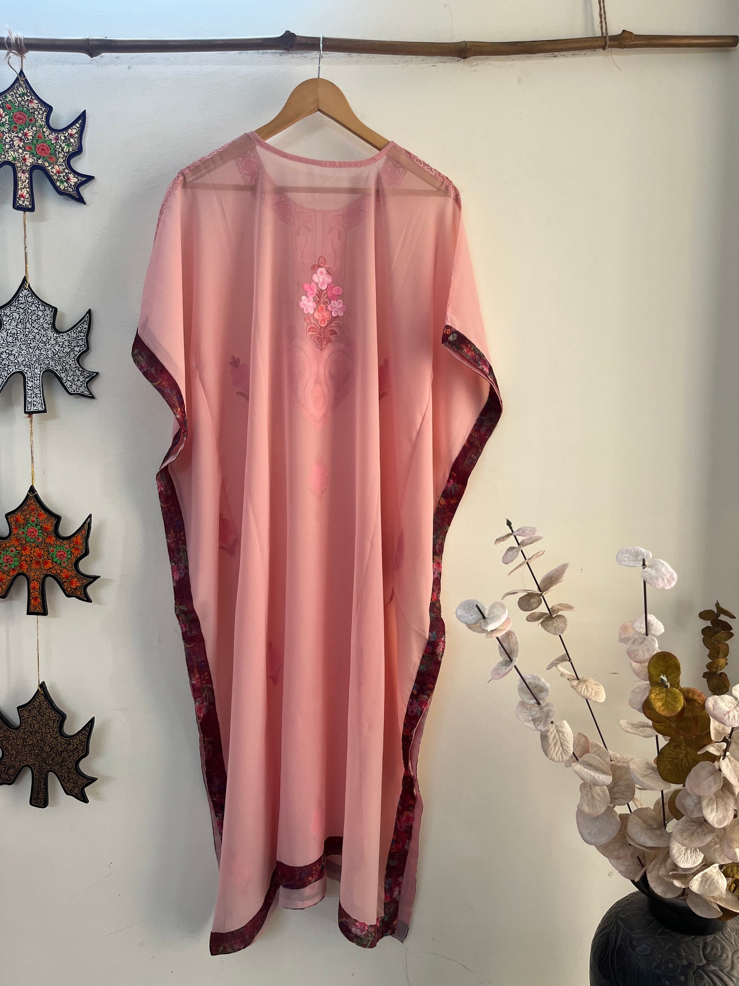 Pink Aari embroidered Kaftan