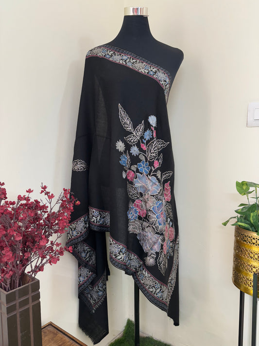 Black Phool Kashmiri Stole
