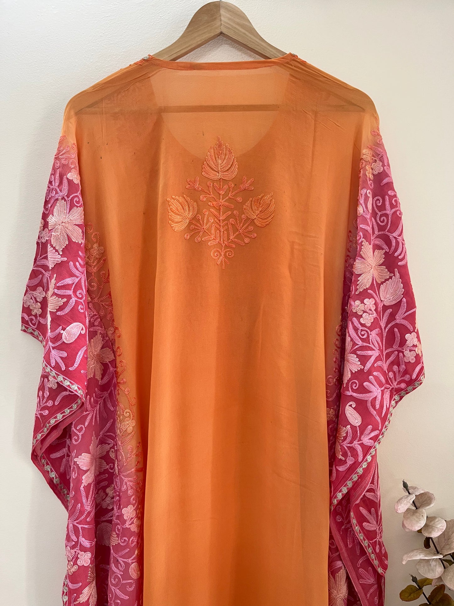 Light Orange Pure Georgette Kashmiri Kaftan
