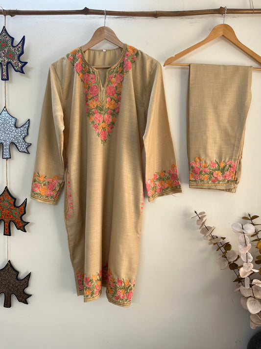 Beige Cotton Stitched Co-ord Set (XL/XXL)