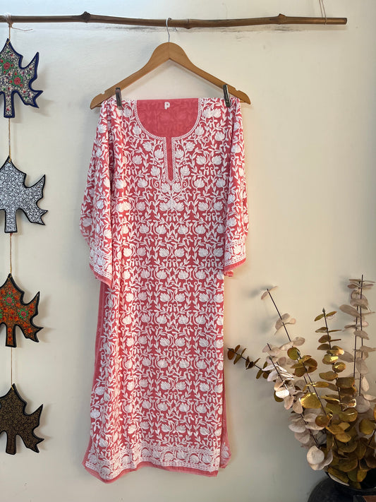 Georgette Front Back Jaal Kashmiri Semi Stitched Kurta