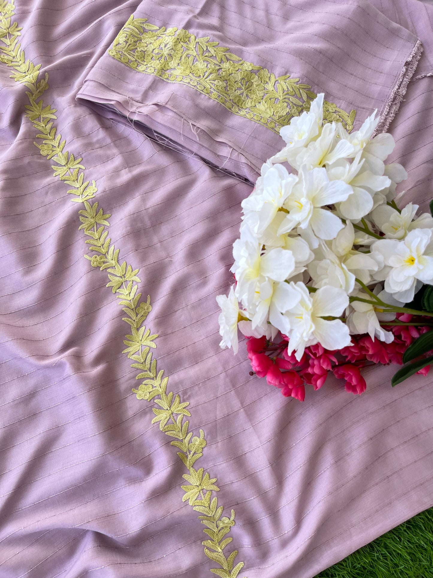 Lavender Muslin Cotton Striped Pattern Unstitched Co-ord Set