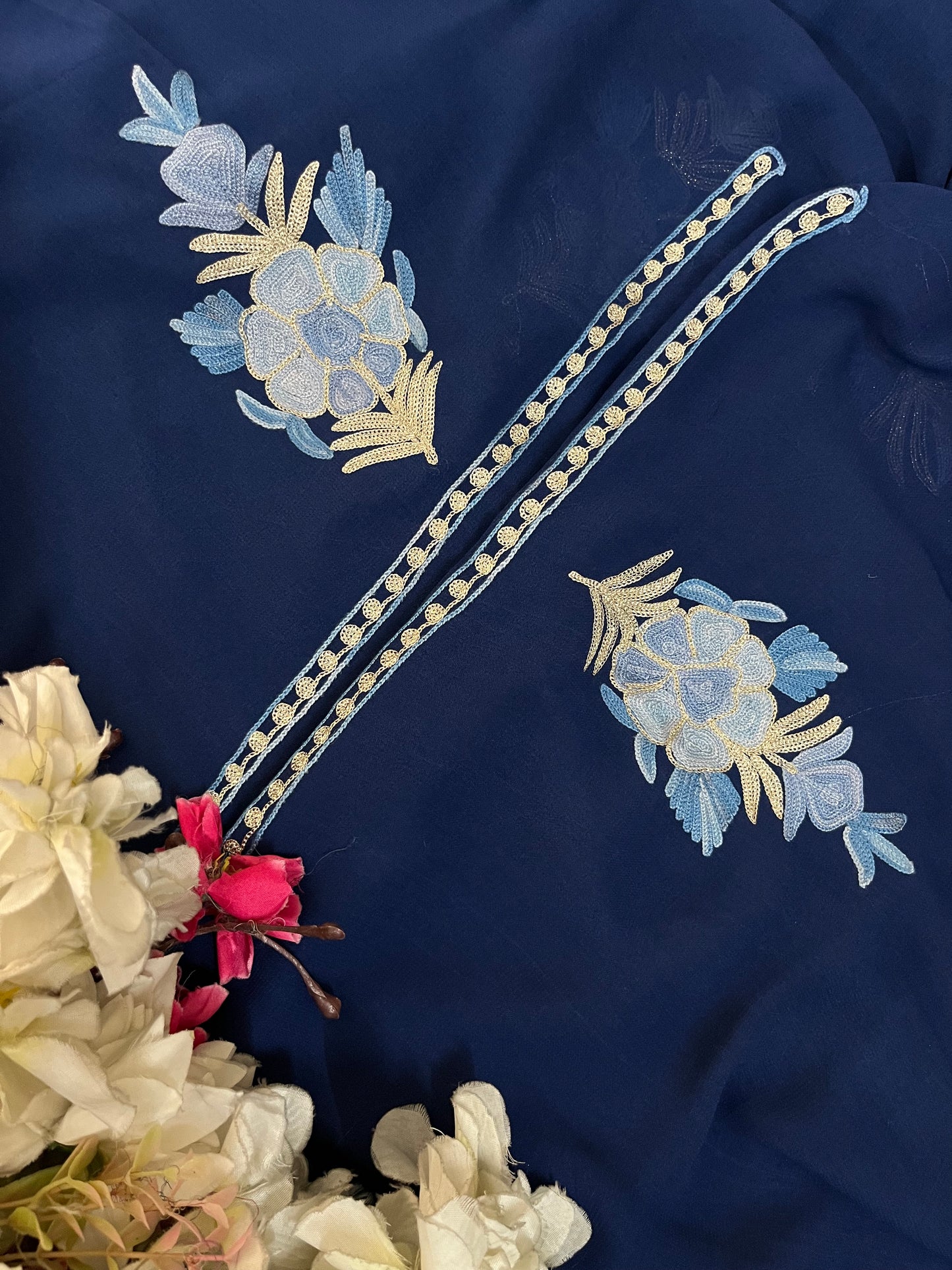 Blue Pure Georgette Double Shade Kashmiri Suit