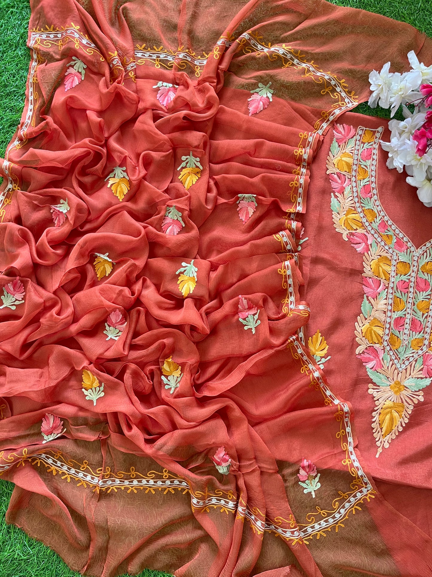 Rust Opada Silk Kashmiri Suit