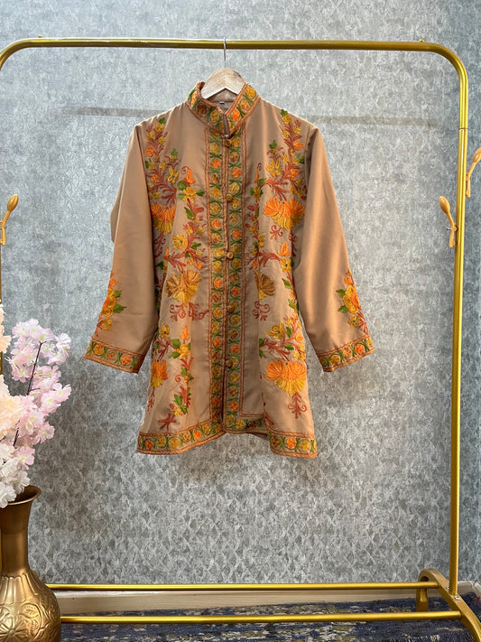 Beige Cotton Aari Work Jacket
