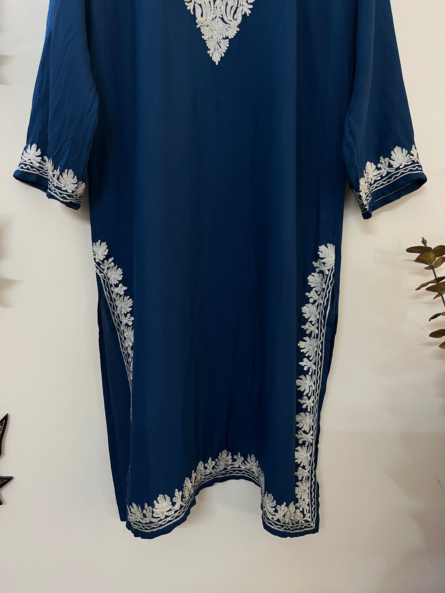 Blue Cotton Tilla Embroidered Stitched Kurta
