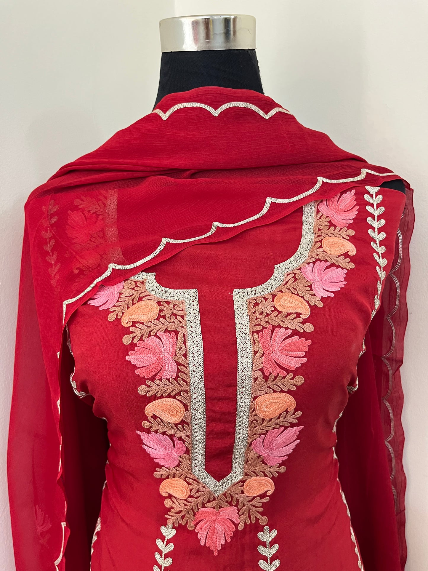Sanam’ Maroon Silk Aari Embroidered Suit material