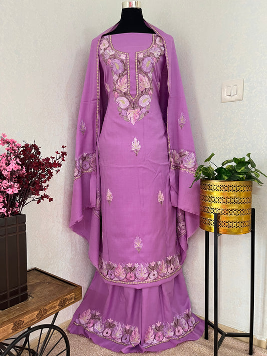 Lavender Fine Wool Kashmiri Suit