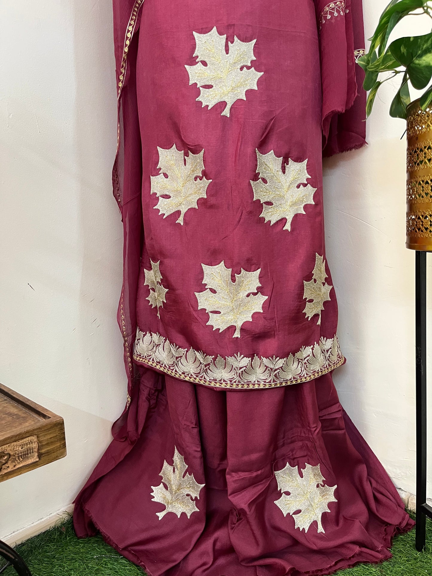 Red Sanam’ Tilla Embroidered Suit material