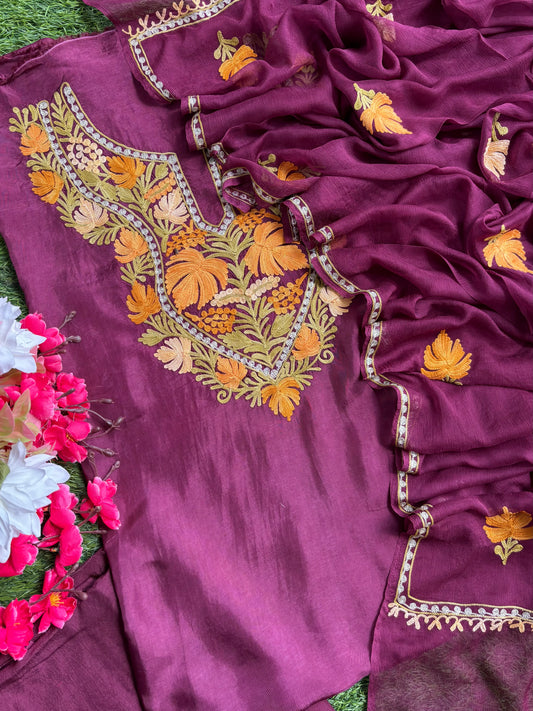 Wine Opada Silk Kashmiri Suits