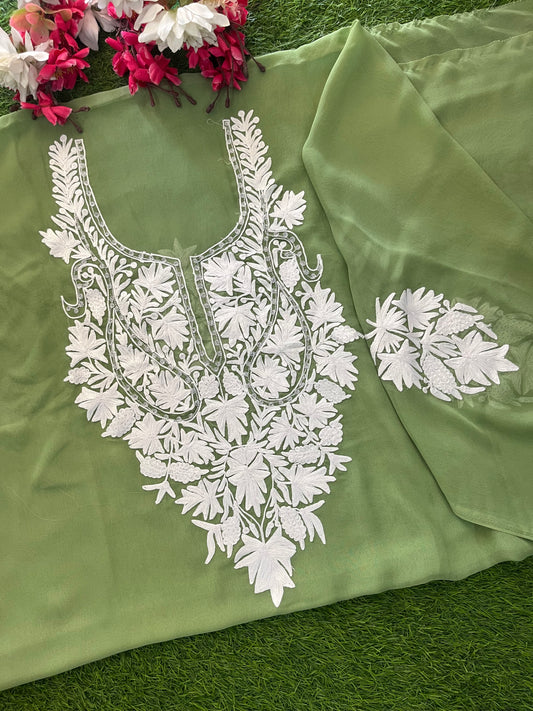 Lawn Green Georgette Kashmiri Kurta Material