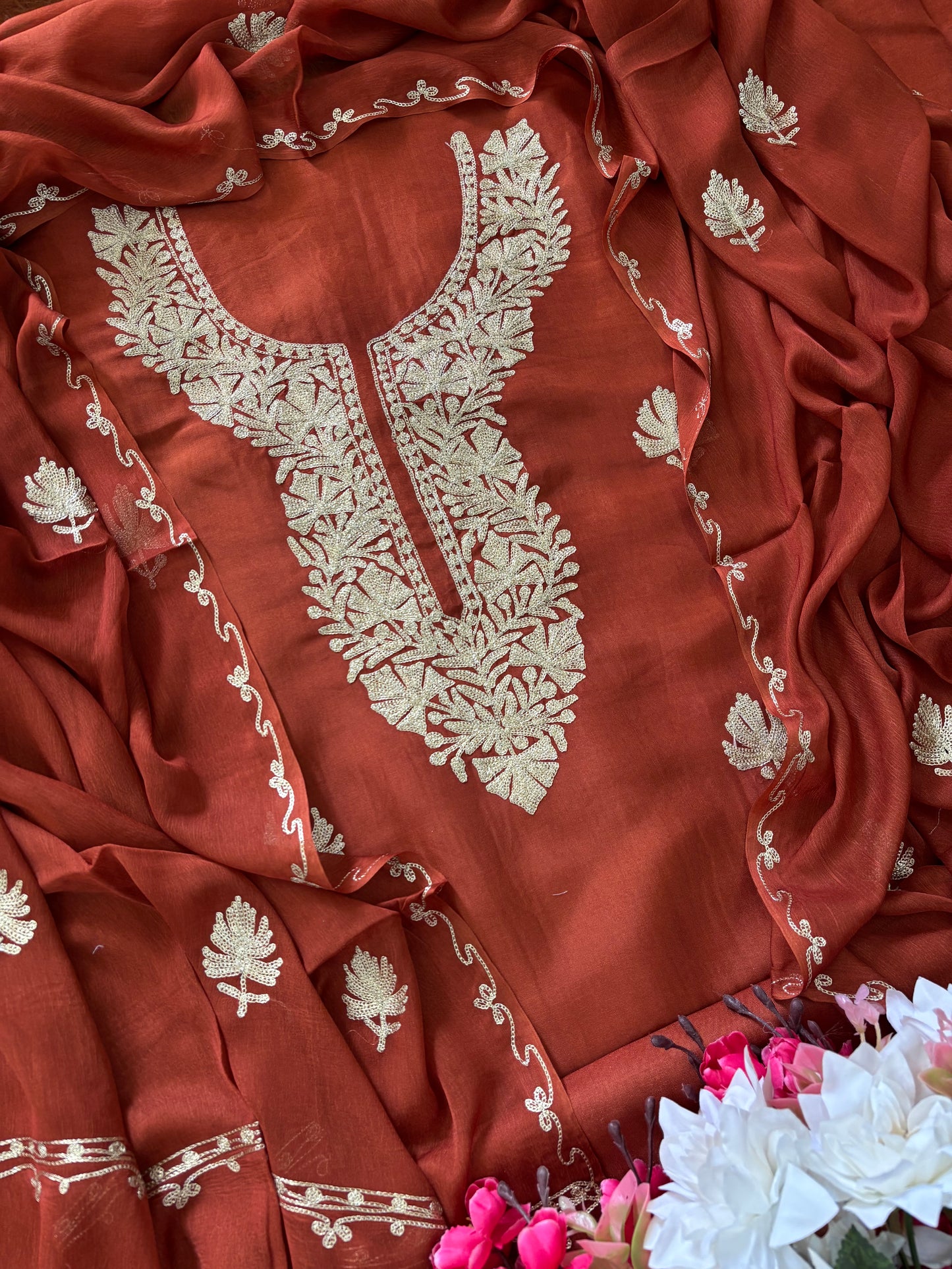 Sanam’ Rust Silk Tilla Kashmiri Suit