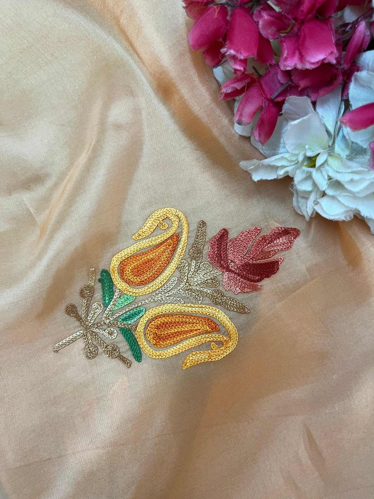 Peach Opada Silk Kashmiri Suit