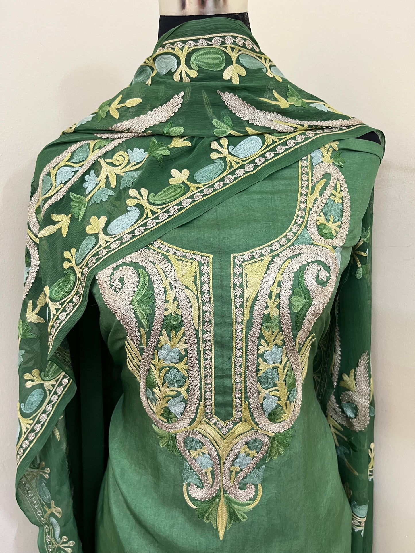 Pastel Green Opada Silk Kashmiri Suits