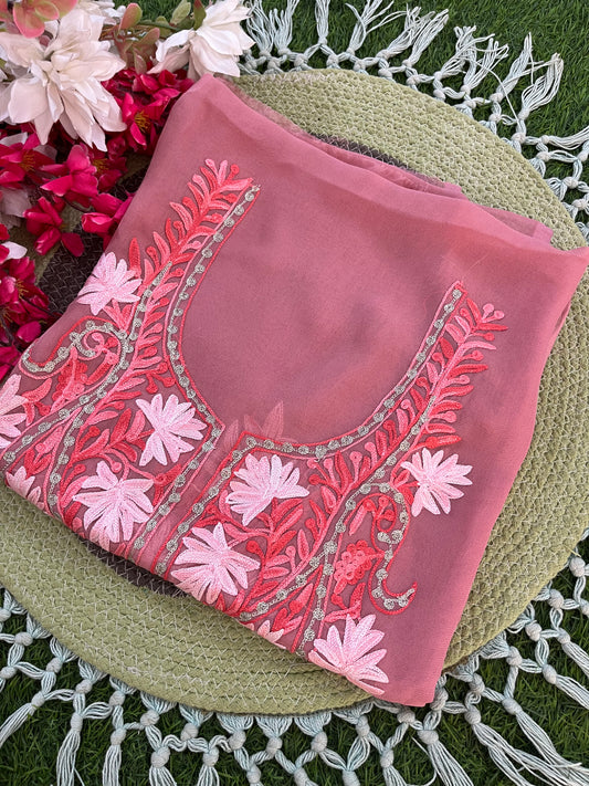 Onion Pink Georgette Kashmiri Kurta Material