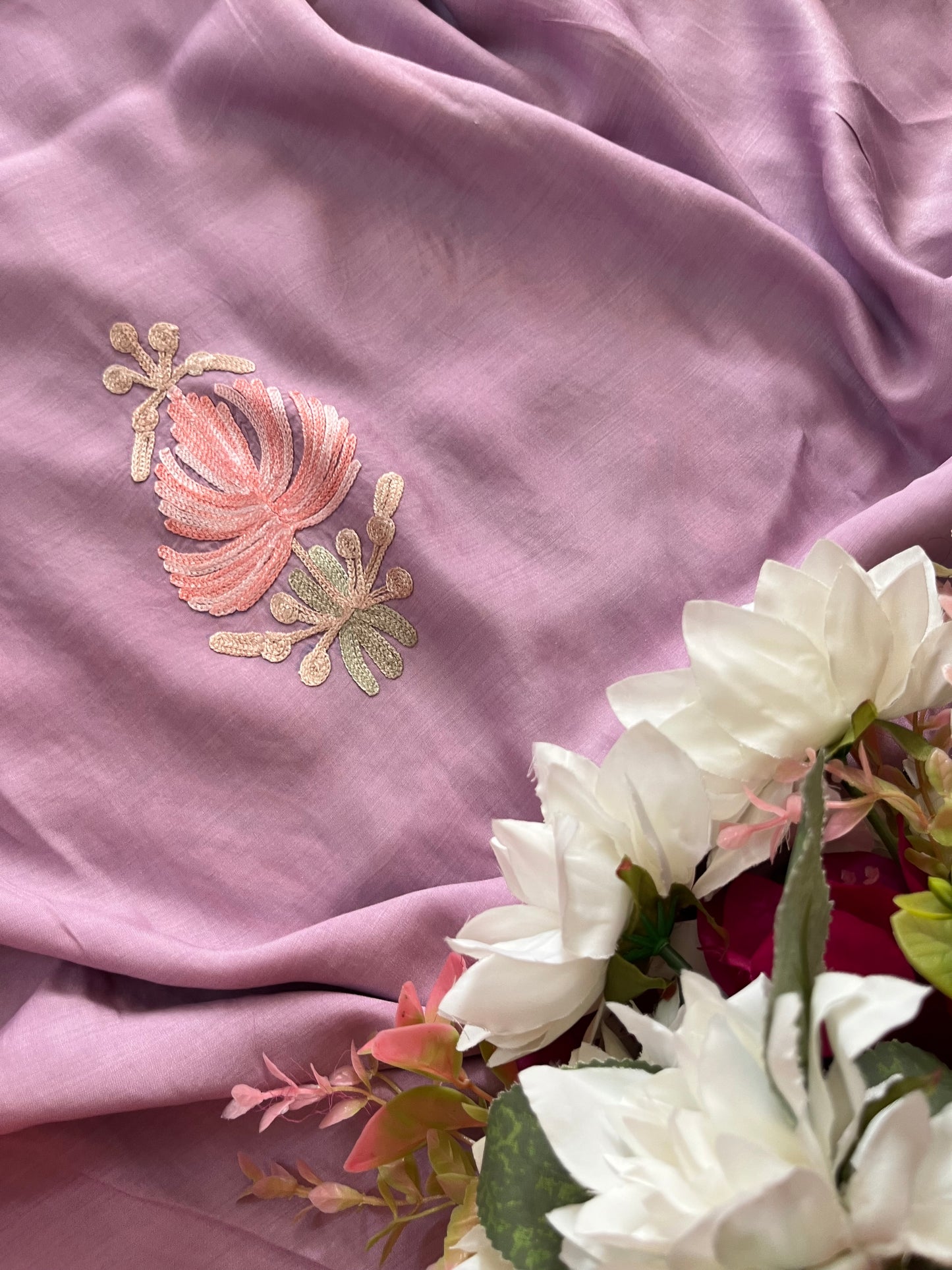 Lavender Mul Cotton Shibori Work Kashmiri 3pc Suit