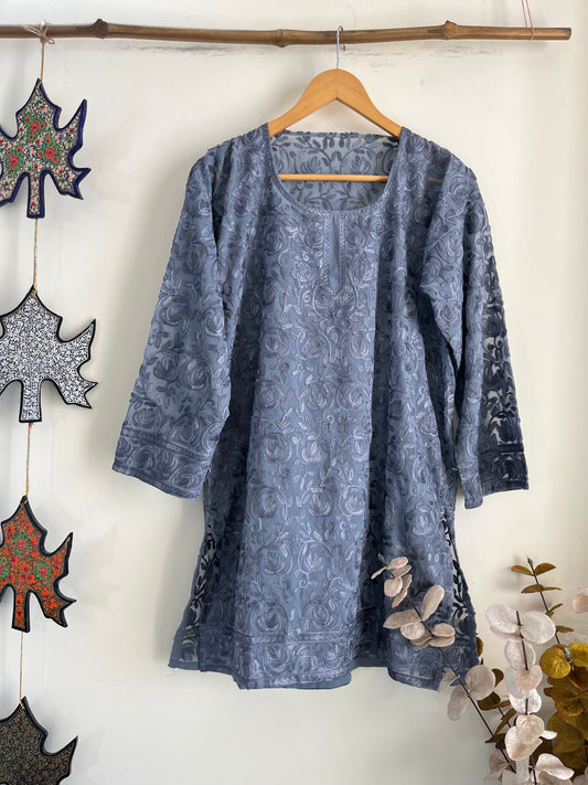 Crape Aari Embroidered Stitched Kurta