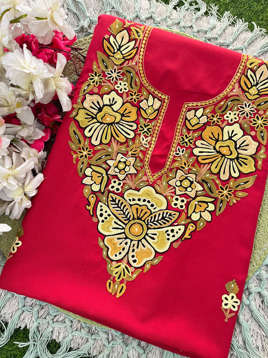 Red Cotton Unstitched Cord Set