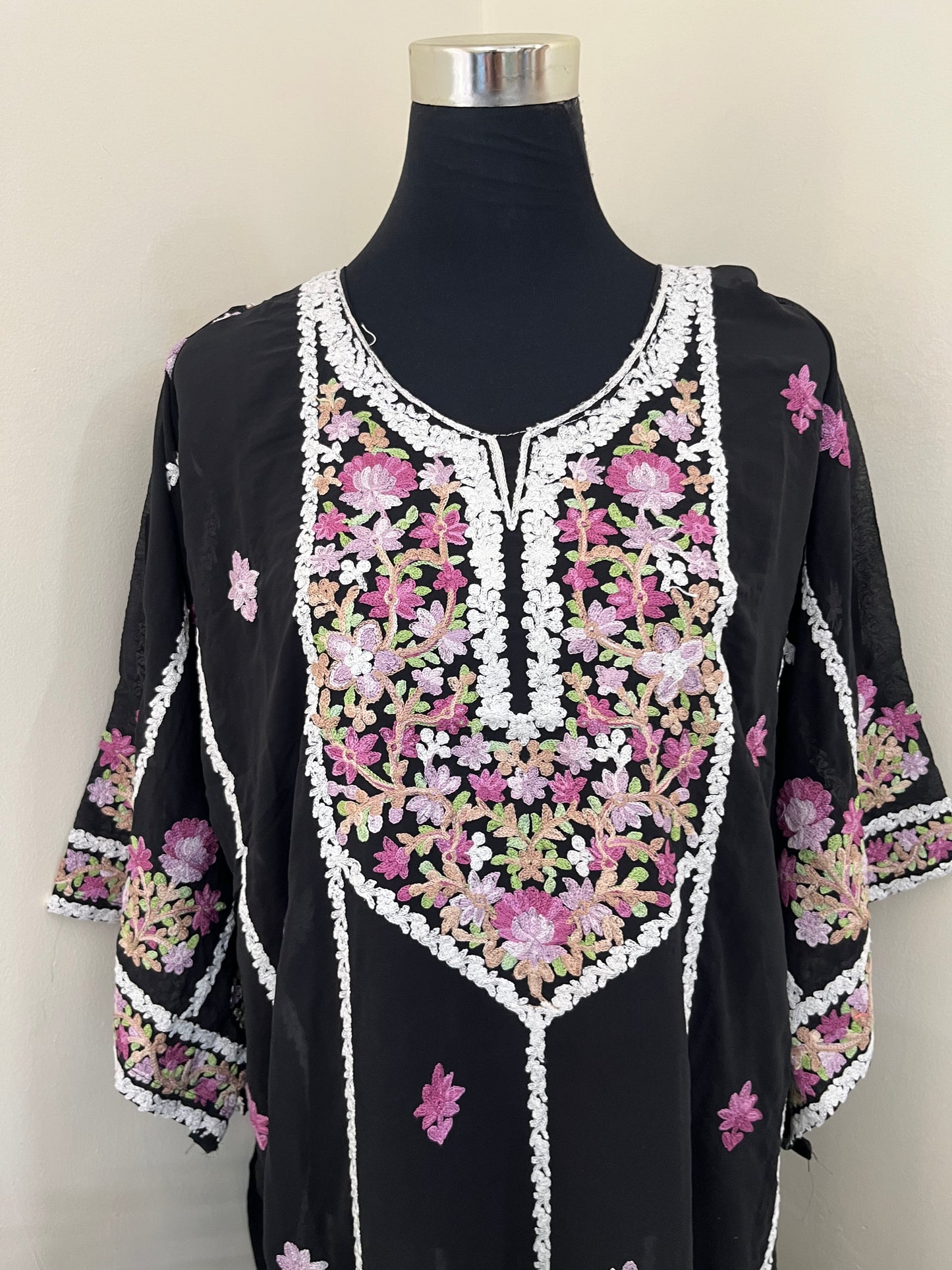 Black Georgette All over Work Aari Embroidered Unstitched Kurta