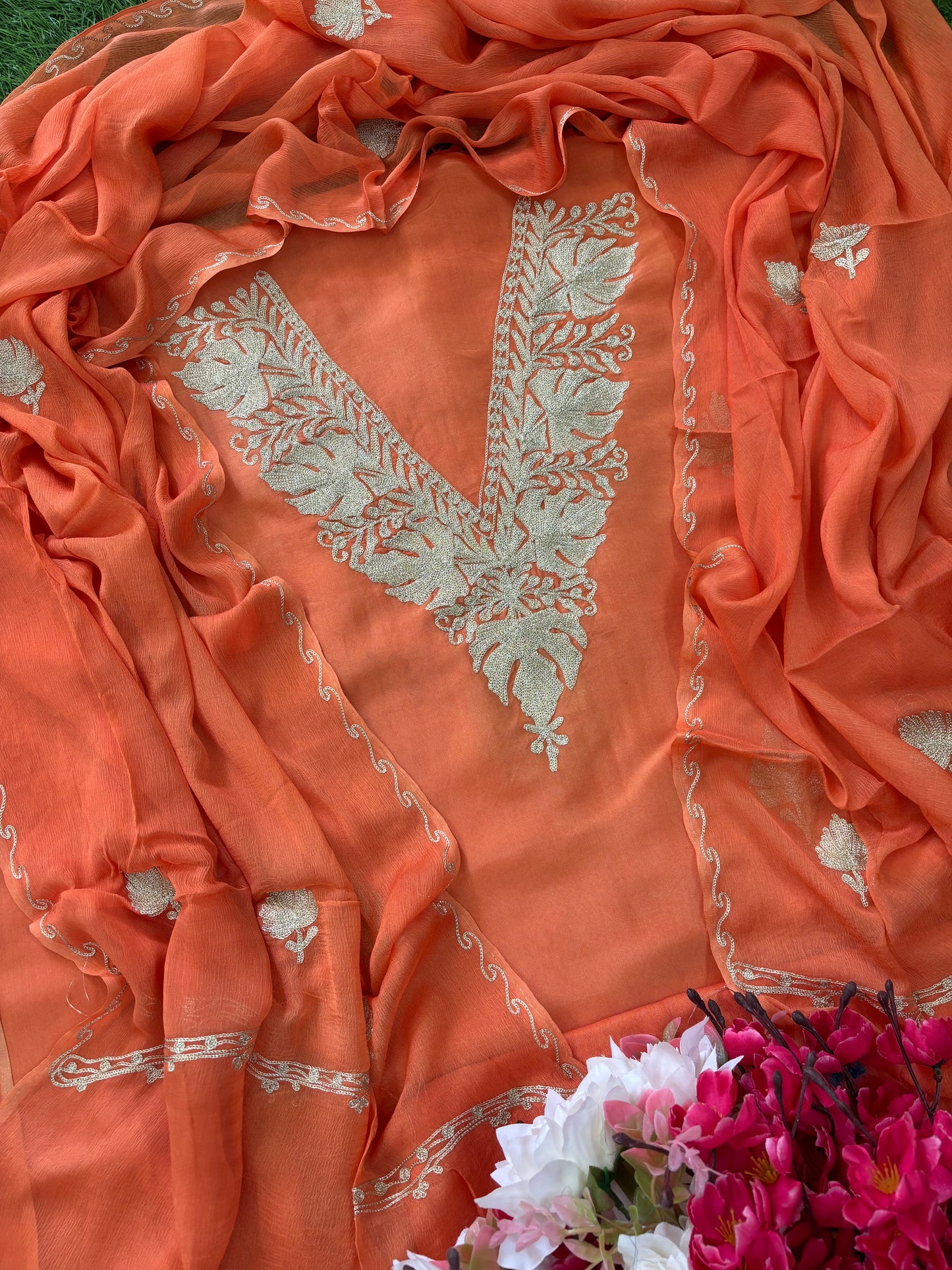 Sanam’ Peach Silk Tilla Kashmiri Suit