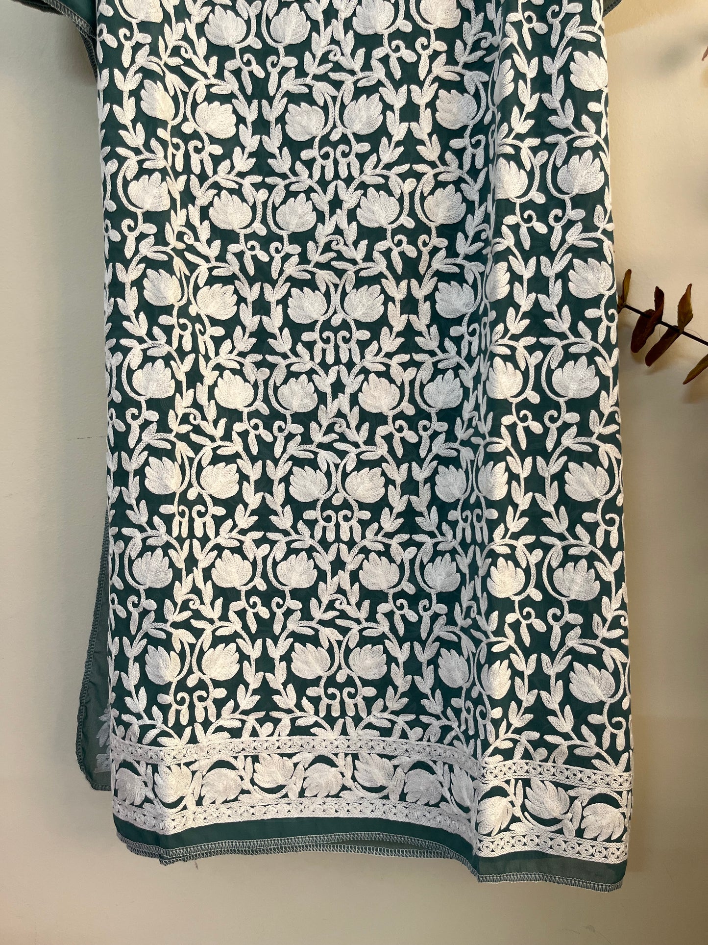 Georgette Front Back Jaal Kashmiri Semi Stitched Kurta
