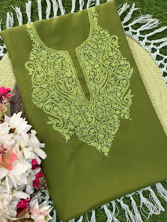 Heena Green Cotton Two Piece Suit (Hand Embroidered)