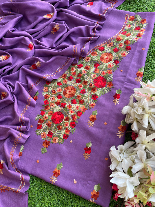 Purple Woollen Aari Embroidered 3pc suit