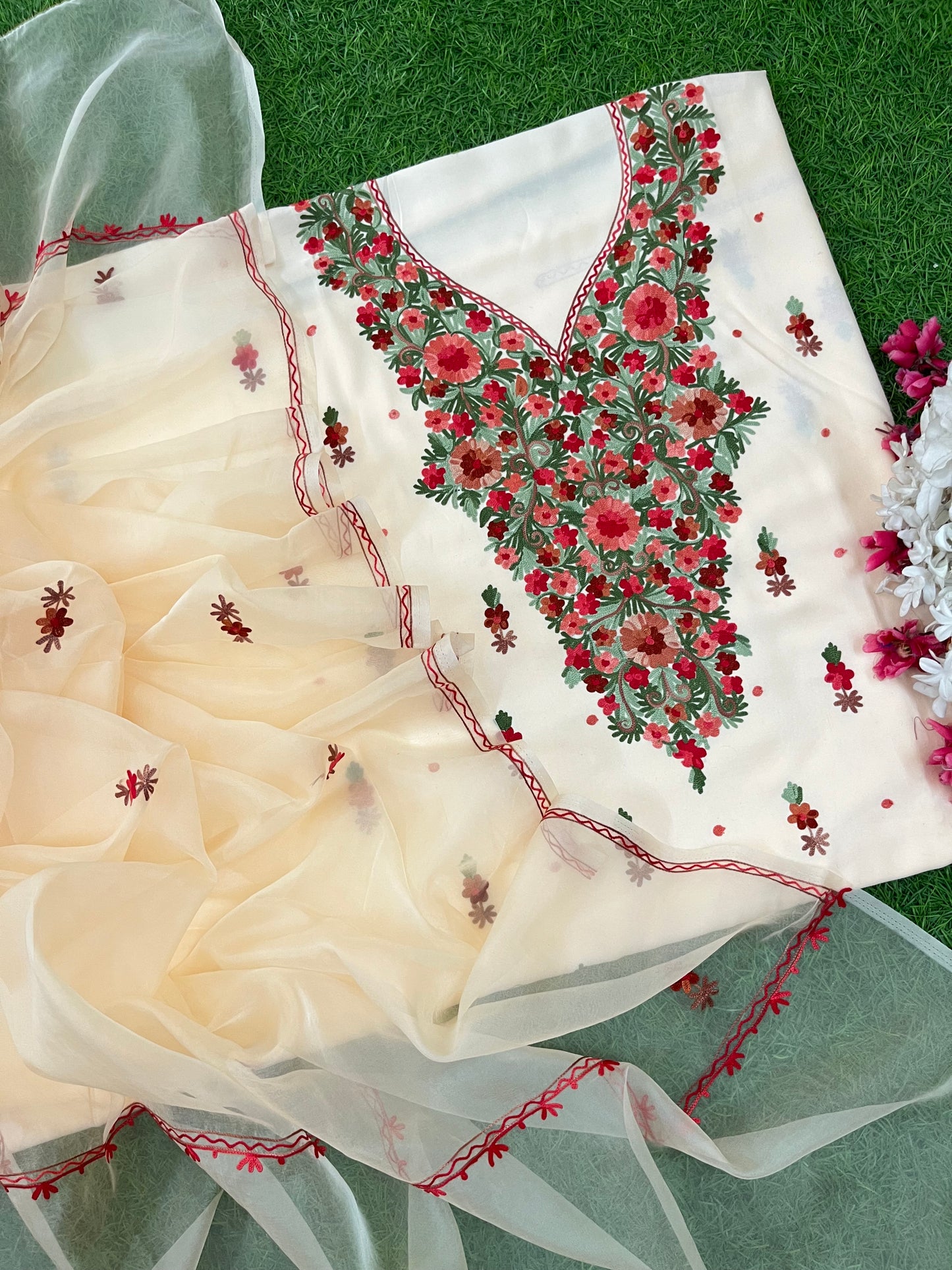 Faun Cotton Organza Dupatta Kashmiri 3pc set