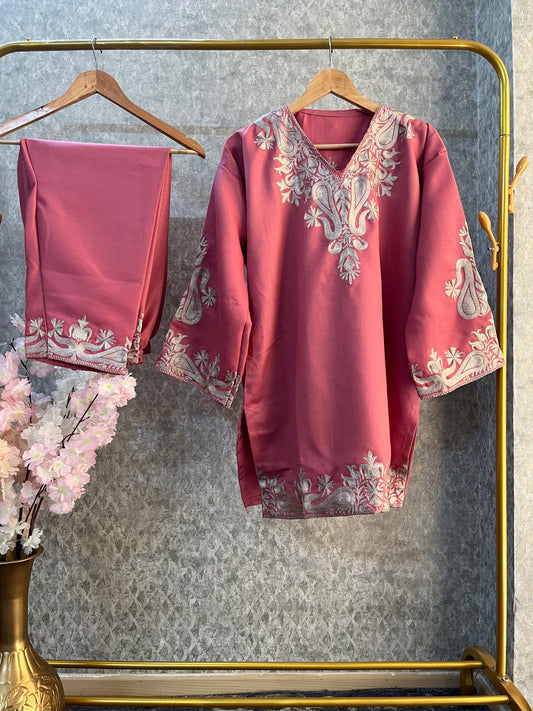 Pink Woollen Kashmiri Co-Ord Set ( Size 46)