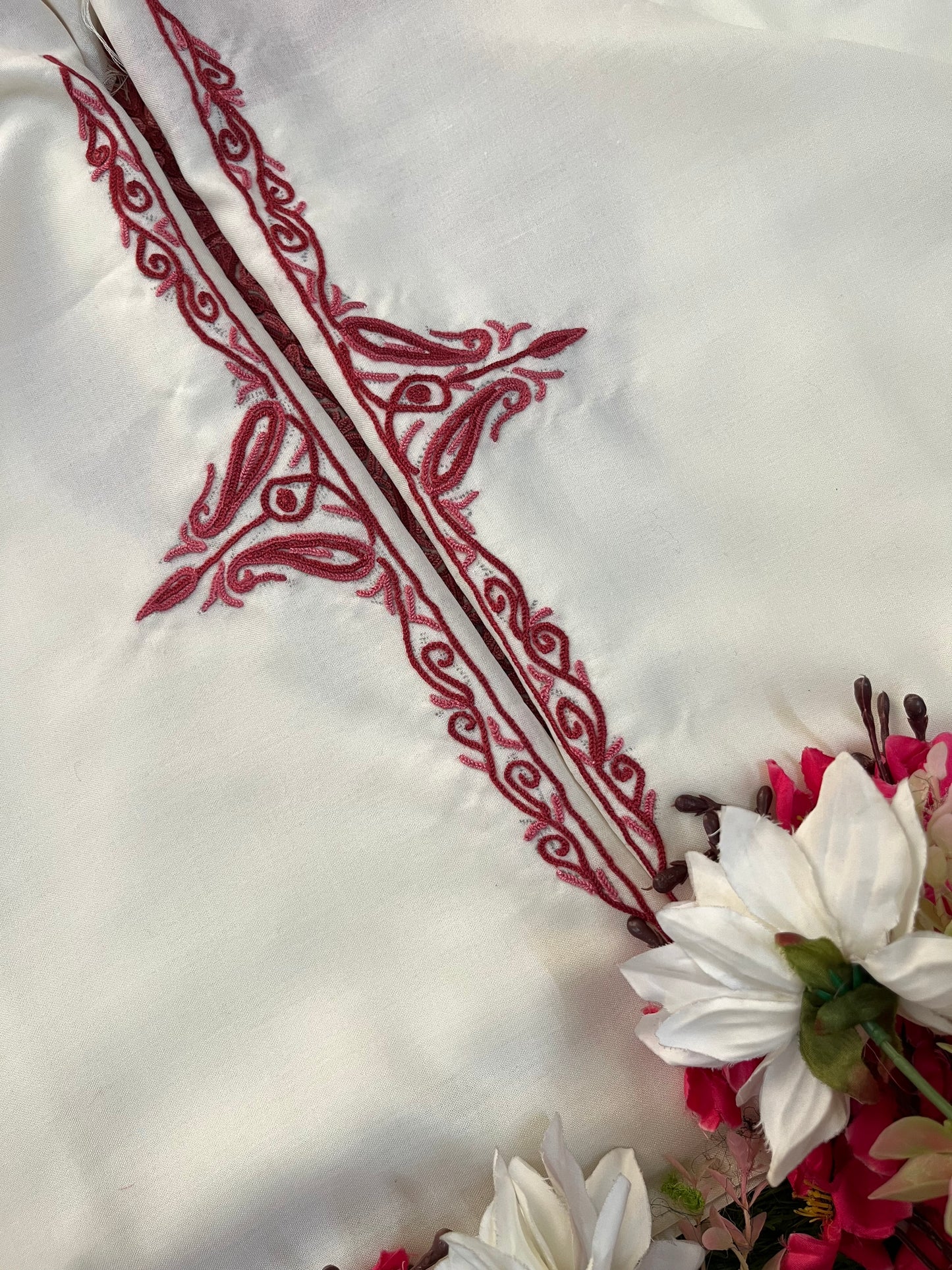 Off White Cotton Cord Set (Hand Embroidered)