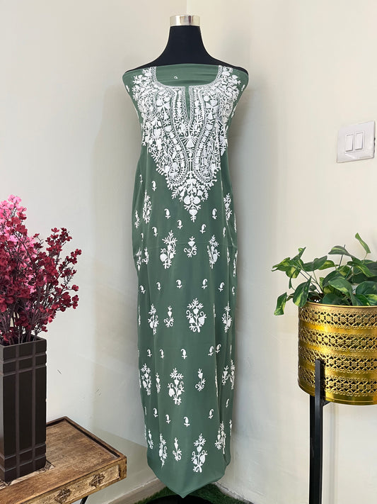 Moss Green Georgette Kashmiri Unstitched Kurta Material
