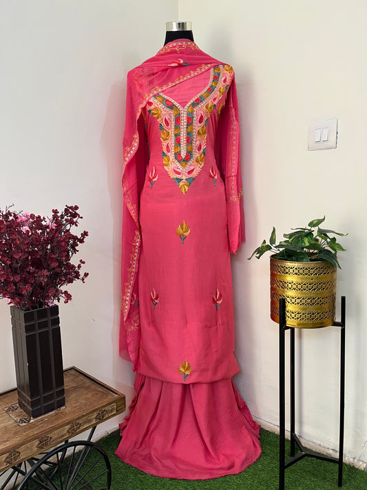 Candy Pink Muslin Cotton Aari Embroidered 3pc set