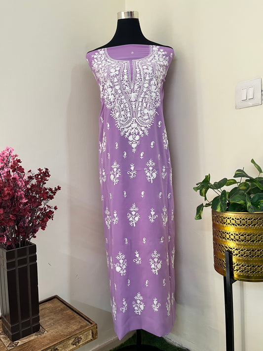 Lavender Georgette Kashmiri Unstitched Kurta Material
