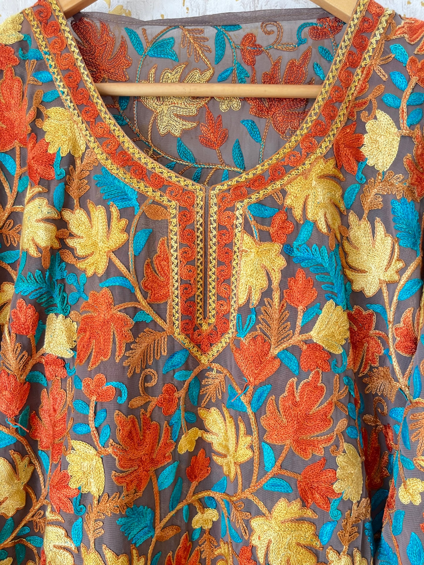 Coffee Georgette Jaal Work (Front & Back) Aari Embroidered Stitch