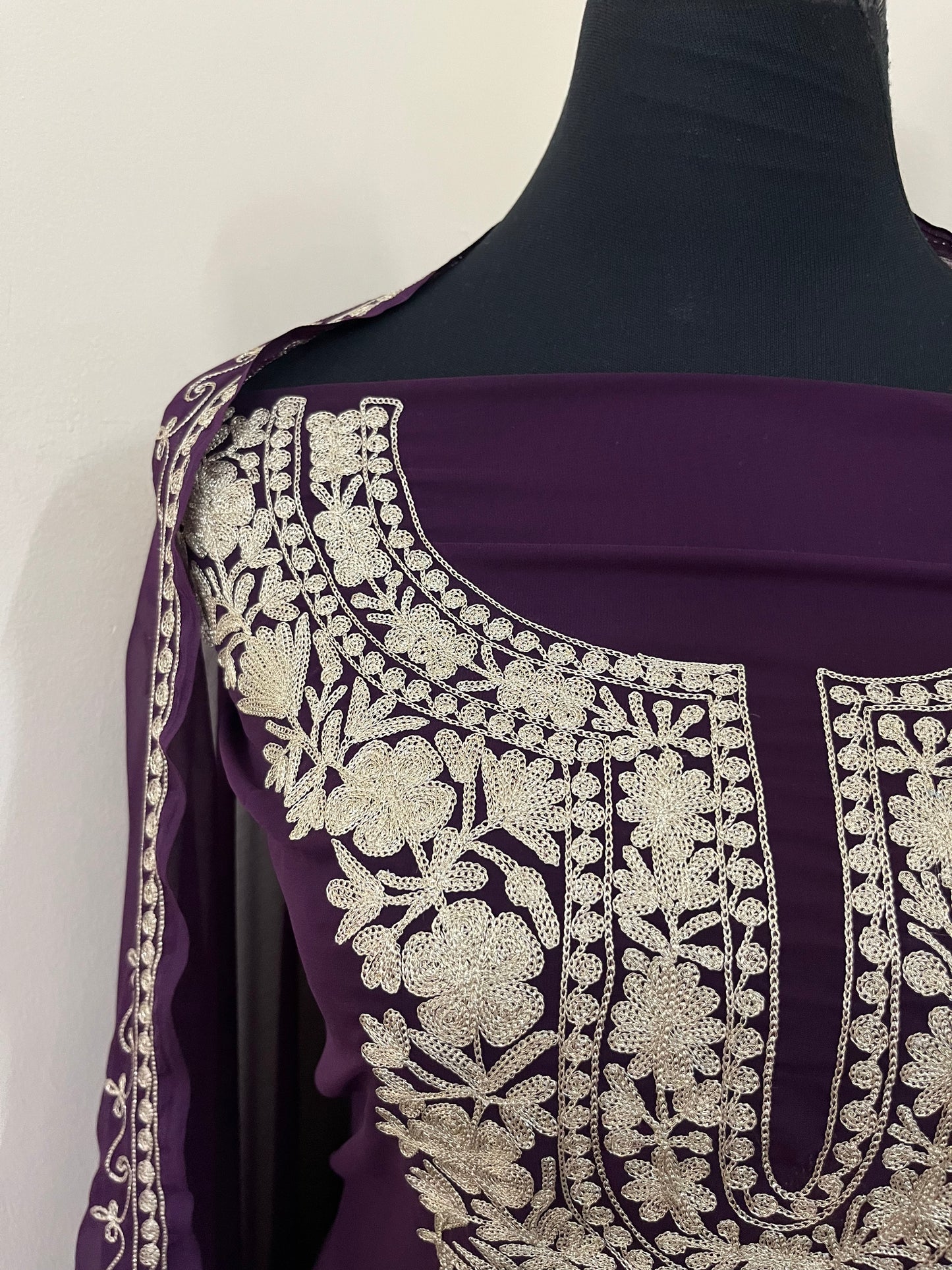Wine Georgette 3pc Kashmiri Tilla Suit