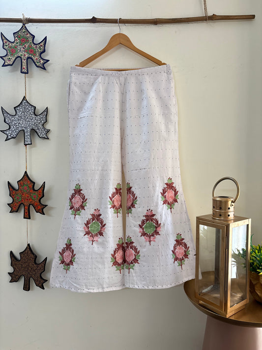 Women Off White Aari Embroidered Palazzos