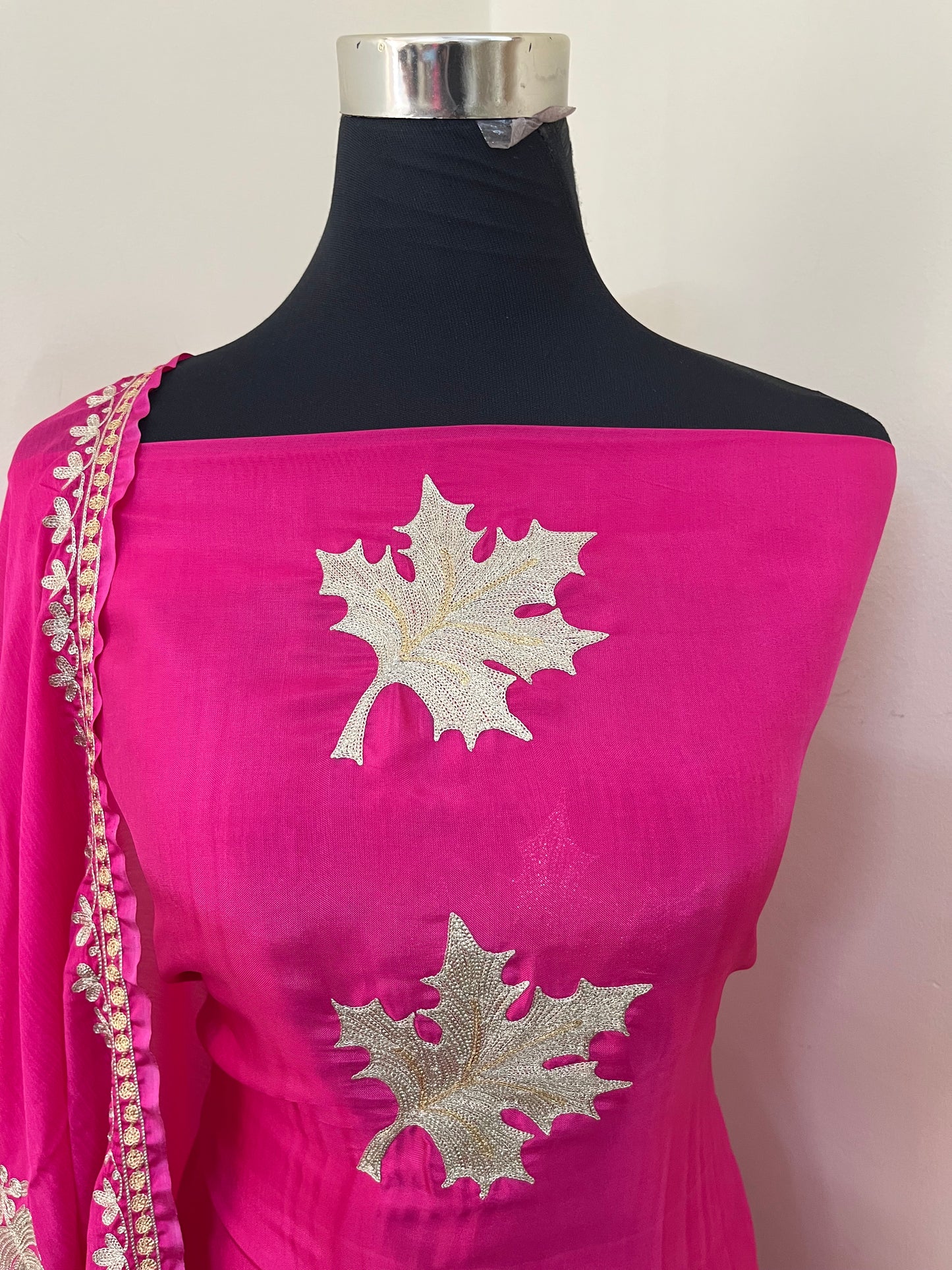 ‘Kalaa’ Fuchsia Pink Opada Silk Tilla Embroidered Suit material