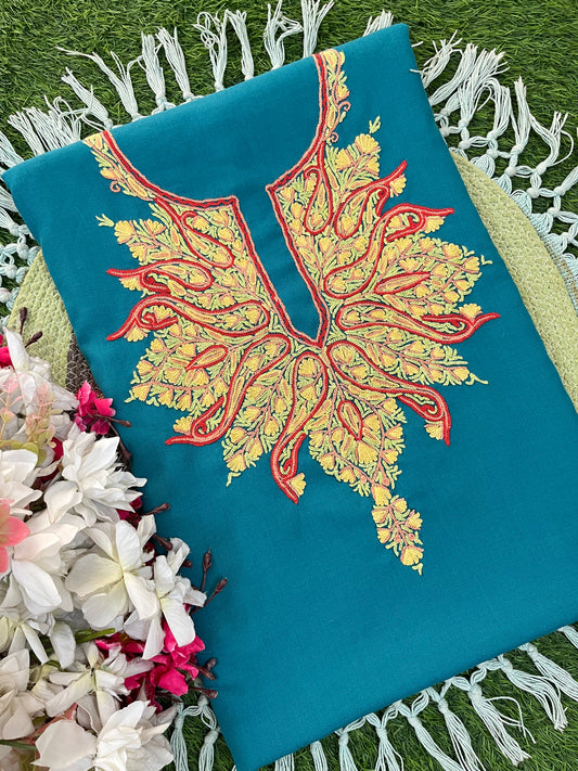 Green Cotton Two Piece Suit (Hand Embroidered)