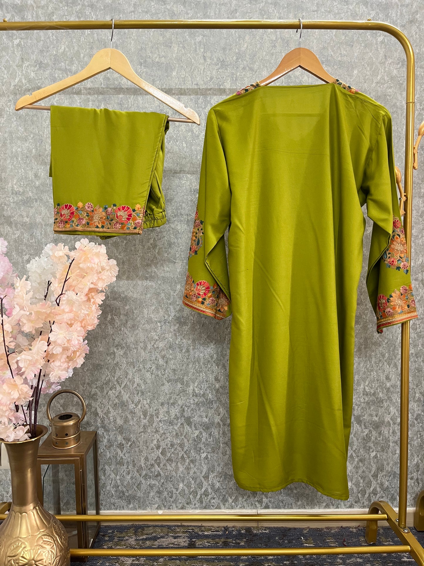 Lime Green Cotton Stitched Co-ord Set( 42)
