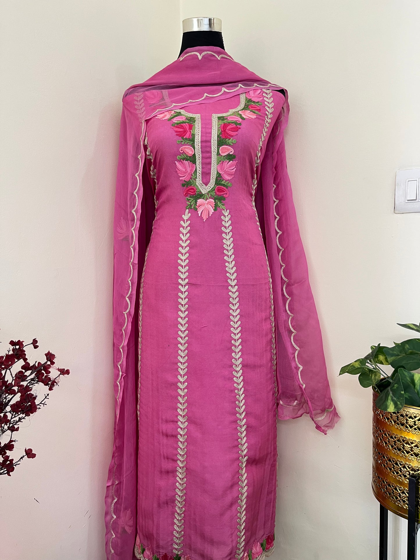 Sanam’ Mauve Silk Aari Embroidered Suit material