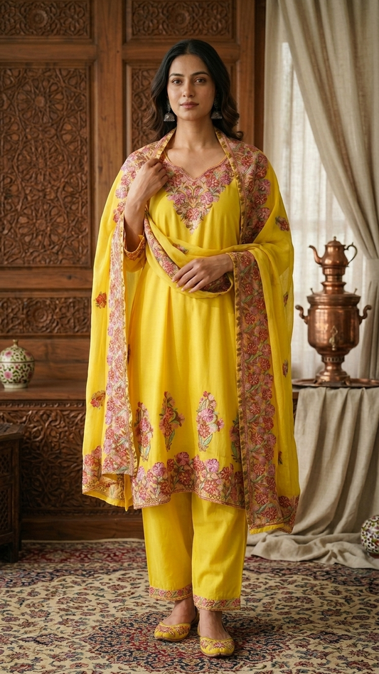 Yellow Cotton Stitched Co-ord Set with dupatta (42)