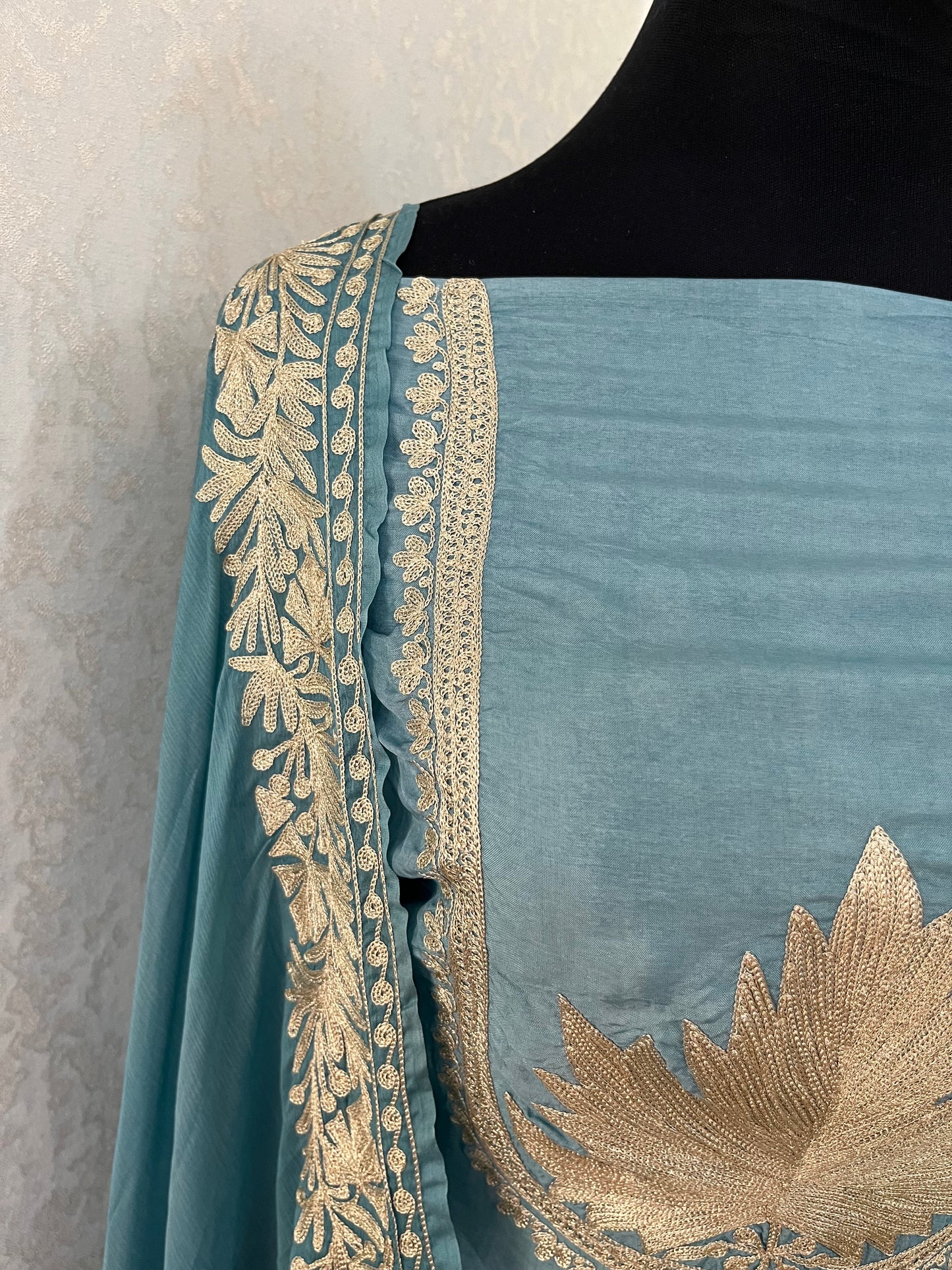 Soft Blue Tilla Kashmiri Silk Suit