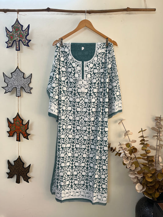 Georgette Front Back Jaal Kashmiri Semi Stitched Kurta